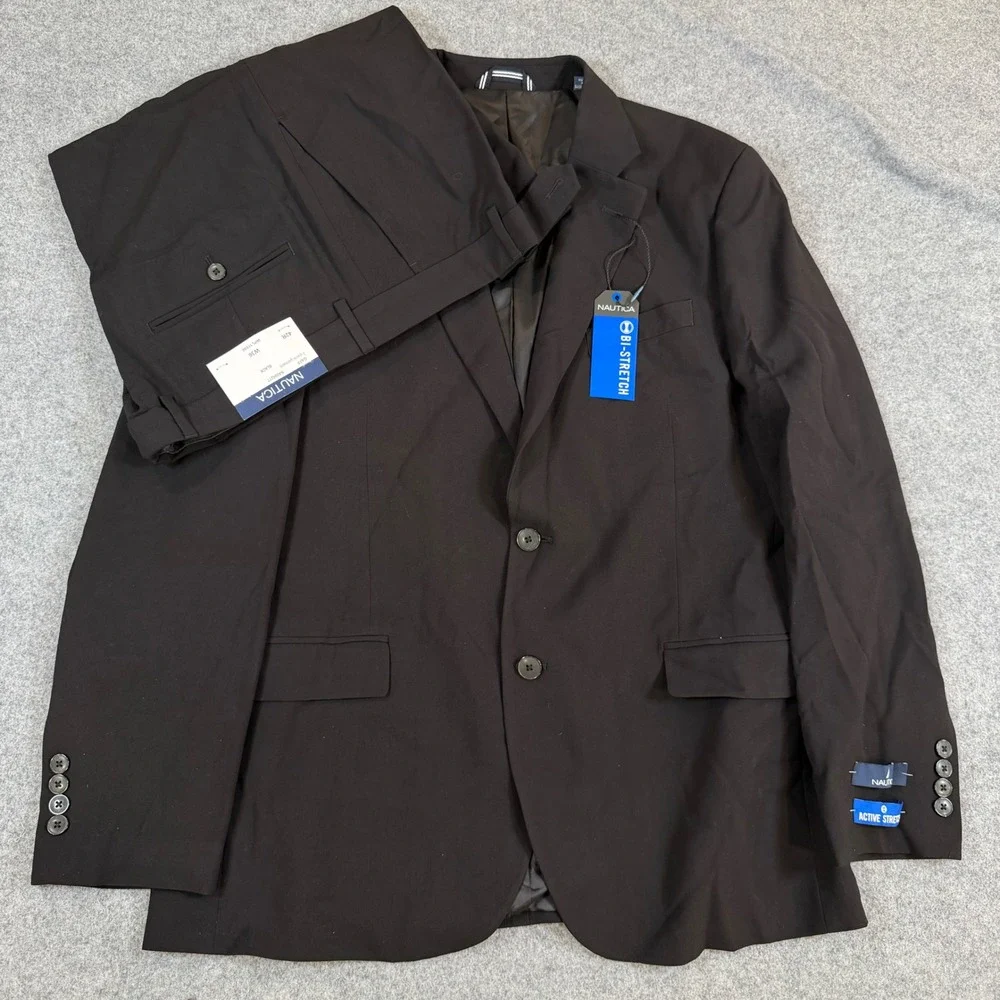 Nautica Mens Modern Fit Bi-Stretch 2-Piece Suit Black 42R W36 NA000277-GAFF